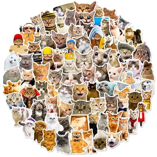 Produktbild: LIFEBE 100 Stück Niedliche Katze Aufkleber,Lustige, süße Internet-Katzen aufkleber für Jugendliche，Erwachsene,wasserdichte Vinyl Aufkleber für Laptop,Wasserflaschen,Scrapbooking,Mappen，Laptop