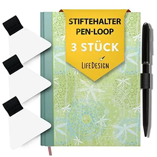 Produktbild: LifeDesign Stifthalter, Stiftschlaufe, selbstklebend für Notizbuch, Kalender, Klemmbrett, schwarz, transparentes Pad, 3 Stück