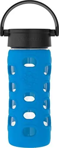 Produktbild: Lifefactory Glas Trinkflasche mit Silikon-Schutzhülle, BPA-frei, auslaufsicher, spülmaschinenfest, 350ml, blau