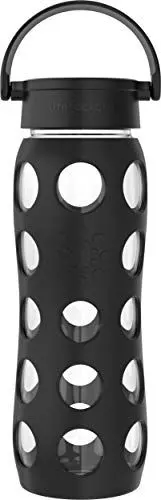 Produktbild: Lifefactory Glas Trinkflasche mit Silikon-Schutzhülle, BPA-frei, auslaufsicher, spülmaschinenfest, 650ml, schwarz