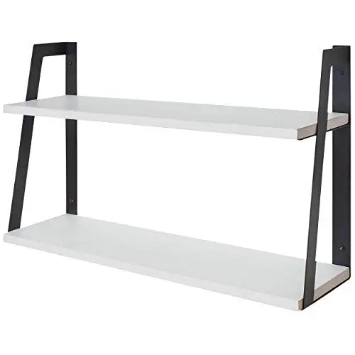 Produktbild: LifeGoods 2-stöckige Holz Schweberegale | 20kg Kapazität | Rustikale Hängeregale für Küche, Wohnzimmer und andere Wanddekoration | Industrial Wandregale | Wandaufbewahrung | Weiß