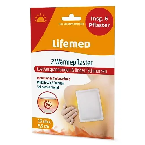 Produktbild: Lifemed Wärmepflaster ohne Arzneimittelwirkstoff für Schmerzlinderung für Rücken, Nacken, Schultern, Wärmekissen Rückenwärmer, Nackenwärmer, Regelschmerzen (6 Pflaster)