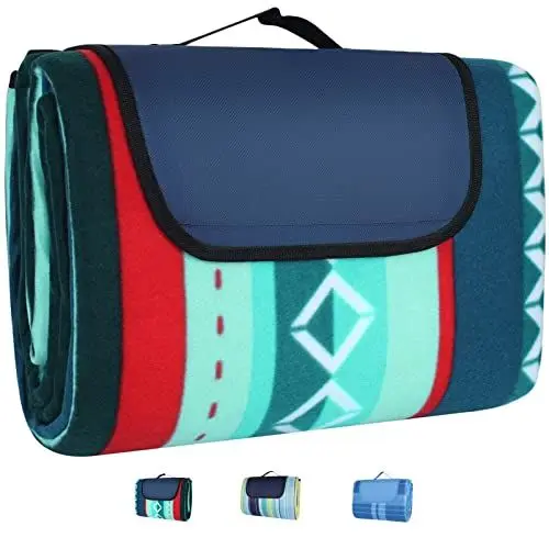 Produktbild: LIFERUN Outdoor Picknickdecke, 300x300cm, mit wasserdichter Rückseite, Picknickdecke Wasserdicht mit Tragegriff, für Camping, Picknick, Wandern, BBQ, Reisen Campingdecke, Grün Gestreift