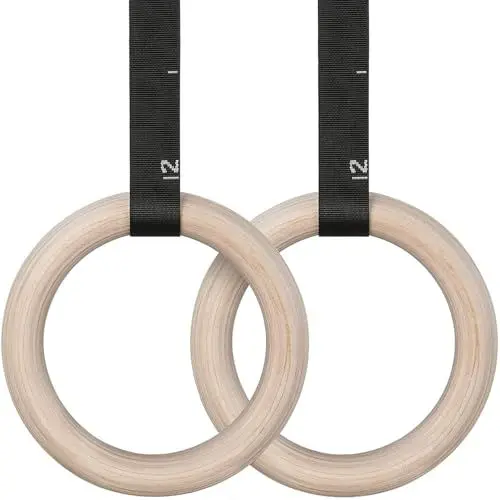 Produktbild: LIFERUN Turnringe Ringe Turnen Gymnastikringe, Olympische Gymnastik Rings mit Griffband, Verstellbaren Buckle Straps und Markierungen, Ringe Training für Full Body Workout (Wooden - 28 mm)