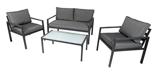Produktbild: Lifetime Garden Lounge Gartenmöbel Set Milan - 4-Teilig: 2 Sessel, 1 Gartensofa, 1 Tisch - 7X Kissen - Grau