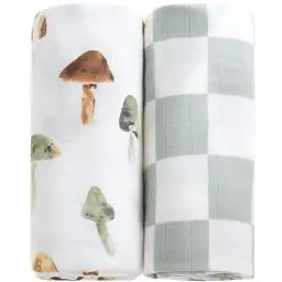 Produktbild: LifeTree Baby Pucktücher aus Baumwolle und Bambus, Musselin Tuch Decke 120x120cm Mullwindeln Baby Swaddle Decke Tücher für Junge und Mädchen, Pilz