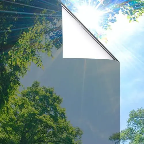 Produktbild: Lifetree Fensterfolie Spiegelfolie Wärmereflektion Selbstklebend Sonnenschutzfolie Wärmegrad Innen & Auße Kontrolle Anti-UV Privatsphäre Glas Fenstertönung Glatt Fensteraufkleber 44.5 * 200cm Silber
