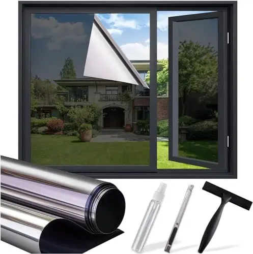 Produktbild: Lifetree Spiegelfolie Fensterfolie Fenster Innen Sonnenschutzfolie Sichtschutz Sonnenschutz Selbsthaftend：UV-Schutz Hitzeschutz Wärmeschutzfolie Verdunklungsfolie Privatsphäre Schwarzgrau 115x300cm