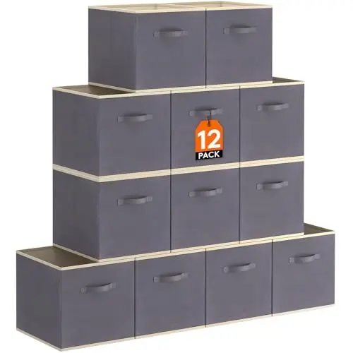 Produktbild: Lifewit 12 Stück Aufbewahrungswürfel, Aufbewahrungsbox aus Stoff, Ordnungsboxen aus Vliesstoff mit Griff für Würfelregal, Faltbox, Kleideraufbewahrung, Ordnungsboxen, 26,5 X 26,5 X 28 cm, Grau