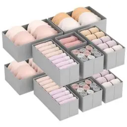 Produktbild: Lifewit 12 er Set Schubladen Organizer, Schrank Kleiderschrank Organizer Wickeltisch Schubladen Ordnungssystem für Garderobe Schlafzimmer für Kleidung, Kinderkleidung, Socken, Unterwäsche, Grau