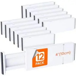 Produktbild: Lifewit 12er Set Kunststoff Schubladentrenner für Innenlänge 27–44cm & Höhe＞10.5cm Schubladen, Verstellbar Organizer Ordnungssystem für Kleiderschrank/Schlafzimmer/Kommode/Küche/Büro, Weiß