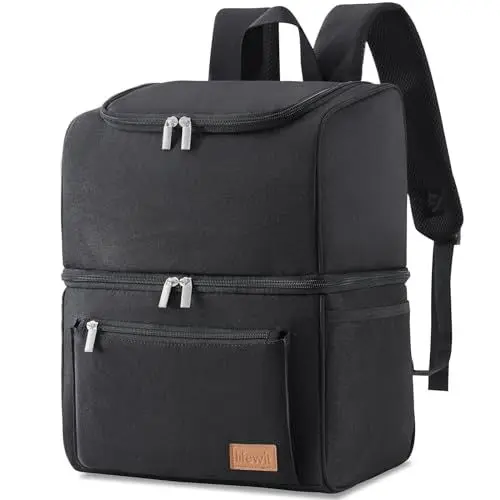 Produktbild: Lifewit 21L, isolierter Kühltasche, Thermo Lunchtasche, Kühlrucksack, auslaufsichere Doppeldecker-Kühltasche für Männer, Frauen, Mütter für Lunch, Picknick, Einkaufen, Reisen, Schwarz