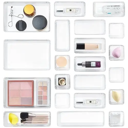 Produktbild: Lifewit 21 Stücke Schubladen Ordnungssystem Organizer, Schubladentrenner Verstellbar mit 4 Größen, Klar Kunststoff Küchen Organizer, Schminktisch Organizer für Makeup, Bad, Büro, Fridge