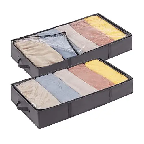 Produktbild: Lifewit 2 Stück Unterbett Aufbewahrungsbox mit Deckel, Unterbettkommode Faltbare Unterbett Aufbewahrung Kleidung Aufbewahrungstasche für Bettdecken Kleidung Unterbett Kleiderschrank, 65L, Grau