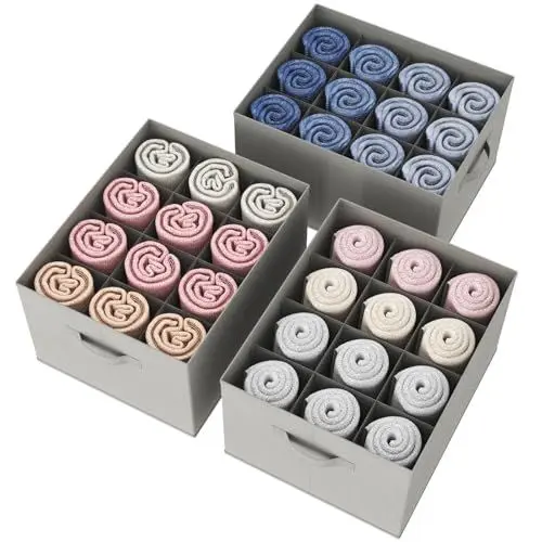 Produktbild: Lifewit 3 Packs Closet Organizer und Storage Bins, 12 Cell Jeans Schubladen Organizer, faltbare Kleidung Grid Storage Box für Hosen, Pullover, Kleiderschrank Regal Teiler Closets Organisation