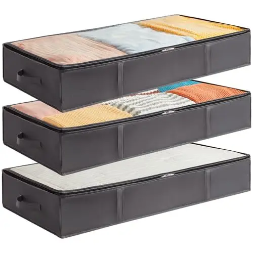 Produktbild: Lifewit 3 Stück 75L Unterbettkommode, Aufbewahrungsbox mit Deckel Faltbare Unterbett Aufbewahrungsbox für Kleidung