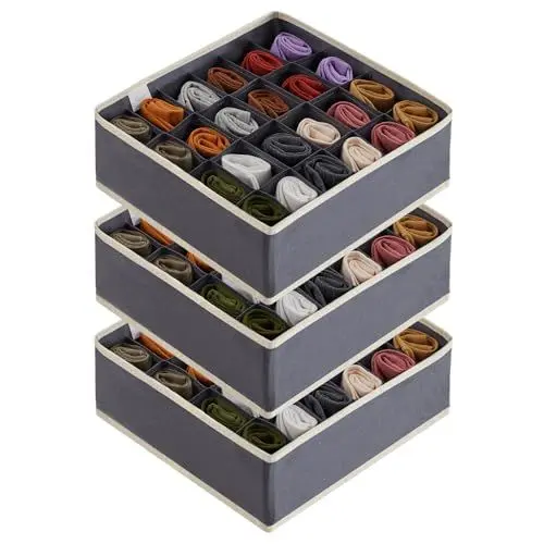 Produktbild: Lifewit 3 Stück Socken Unterwäsche Schubladen Organizer, 24 Zellen Ordnungssystem Kleiderschrank Schrank Organizer, Wickelkommode Organizer Aufbewahrungsboxen für Kleidung Underwear Krawatten, Grau