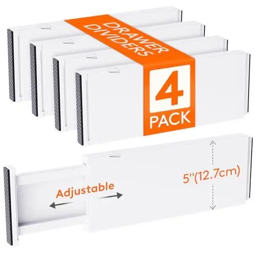 Produktbild: Lifewit 4 Set Schubladentrenner, Verstellbar Schubladen Trenner für Innenlänge 34–50cm & Höhe＞13cm Organizer Ordnungssystem für Küche/Kleiderschränke/Schreibtisch, Weiß