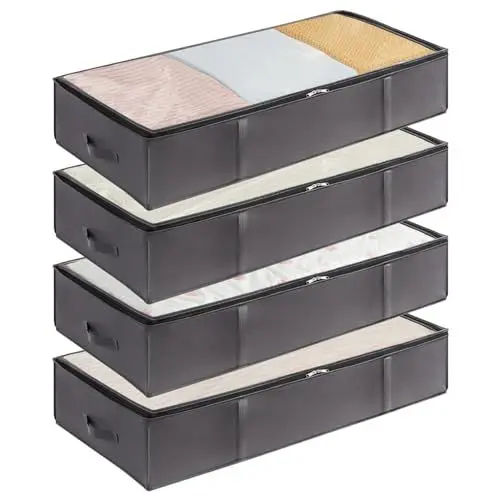 Produktbild: Lifewit 95L Aufbewahrungstasche, Unterbettkommode, 4 Stück Transporttasche, Umzugstaschen, Aufbewahrungsbox mit deckel, Faltbare Kleidung Aufbewahrung für Bettdecken Kleidung, Grau