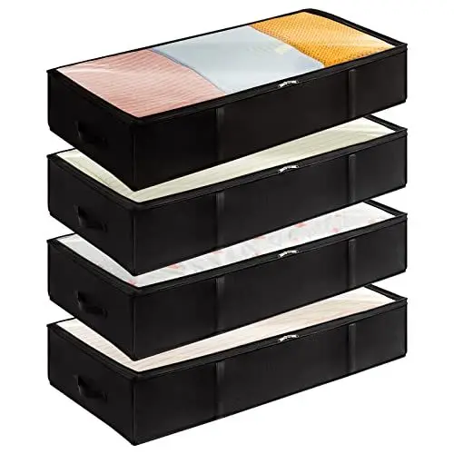 Produktbild: Lifewit 4 Stück 90L Unterbettkommode, Unterbett Aufbewahrungsbox mit deckel, Faltbare Kleidung Aufbewahrung Aufbewahrungstasche für Bettdecken Kleidung Unterbett Kleiderschrank, Schwarz