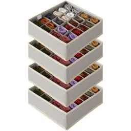 Produktbild: Lifewit 4 Stück Socken Unterwäsche Schubladen Organizer,24 Zellen Ordnungssystem Kleiderschrank Schrank Organizer,Wickelkommode Organizer Aufbewahrungsboxen für Kleidung Underwear Krawatten,Fiant Grau