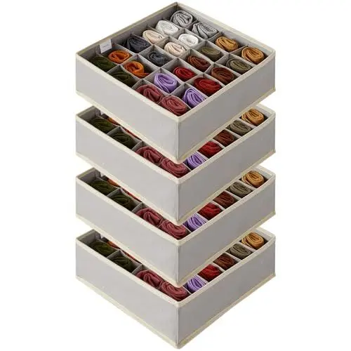 Produktbild: Lifewit 4 Stück Socken Unterwäsche Schubladen Organizer,24 Zellen Ordnungssystem Kleiderschrank Schrank Organizer,Wickelkommode Organizer Aufbewahrungsboxen für Kleidung Underwear Krawatten,Fiant Grau