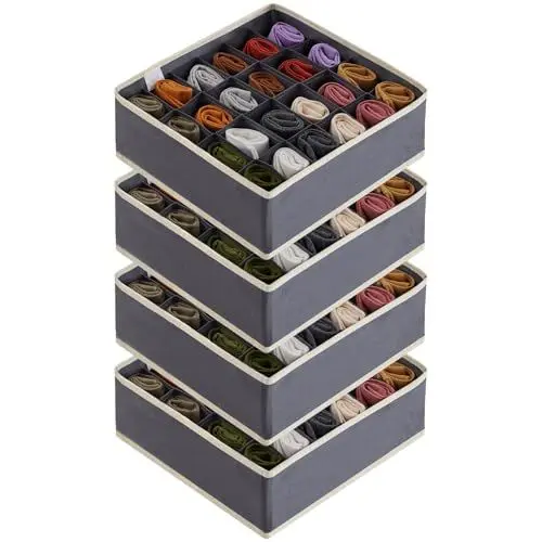 Produktbild: Lifewit 4 Stück Socken Unterwäsche Schubladen Organizer, 24 Zellen Ordnungssystem Kleiderschrank Schrank Organizer, Wickelkommode Organizer Aufbewahrungsboxen für Kleidung Underwear Krawatten, Grau