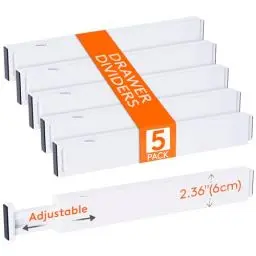 Produktbild: Lifewit 5er Set Verstellbar Schubladentrenner, Schubladen Organizer Trenner für Innenlänge 39–56cm & Höhe＞6cm Schlafzimmer Küche Bestecken Kleiderschränke Schreibtisch Schubladen Ordnungssystem, Weiß