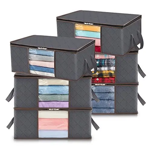 Produktbild: Lifewit 6 Stück 35L Aufbewahrungstasche, Unterbett Aufbewahrungsbox Kleideraufbewahrung, Faltbare Umzugskartons mit Klarem Fenster für Bettdecken Kleidung Decke T-Shirts Kleiderschrank, Grau