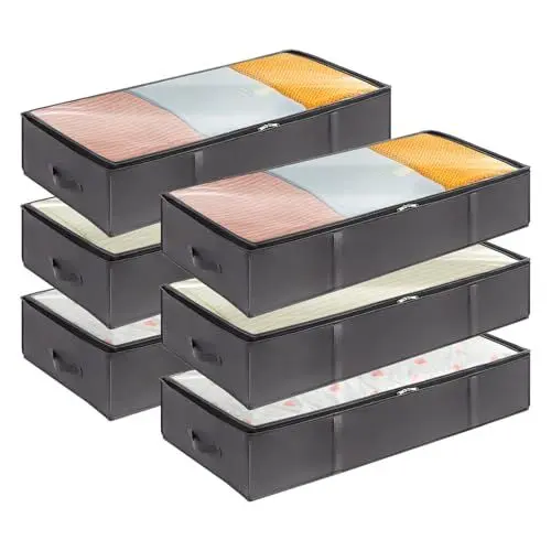 Produktbild: Lifewit 95L Aufbewahrungstasche, Unterbettkommode, 6 Stück Transporttasche, Umzugstaschen, Aufbewahrungsbox mit deckel, Faltbare Kleidung Aufbewahrung für Bettdecken Kleidung, Grau