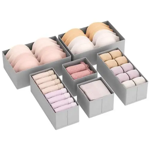 Produktbild: Lifewit 6 er Set Schubladen Organizer, Schrank Kleiderschrank Organizer Wickeltisch Schubladen Ordnungssystem für Garderobe Schlafzimmer für Kleidung, Kinderkleidung, Socken, Unterwäsche, Grau