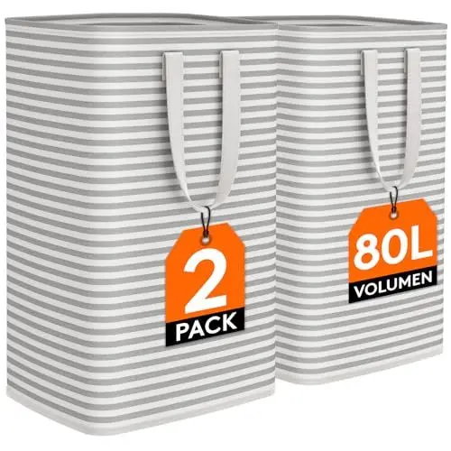 Produktbild: Lifewit 2er Set 80L Wäschekorb, Großer Faltbare Wäschebox, Wäschesammler, Wäschesortierer, Aufbewahrungsbox mit Griffen für Kleidung, Handtücher, Spielzeug, Grau