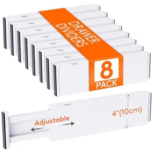 Produktbild: Lifewit 8 Set Schubladentrenner für Innenlänge 32–56cm & Höhe＞10.5cm Schubladen, Verstellbar Schubladen Trenner Organizer Ordnungssystem für Küche/Bestecken/Kleiderschränke/Schreibtisch, Weiß