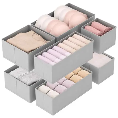 Produktbild: Lifewit 8 er Set Schubladen Organizer, Schrank Kleiderschrank Organizer Wickeltisch Schubladen Ordnungssystem für Garderobe Schlafzimmer für Kleidung, Kinderkleidung, Socken, Unterwäsche, Grau