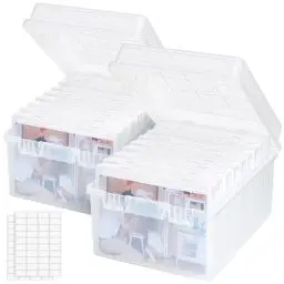 Produktbild: Lifewit Aufbewahrungsbox, 13x18cm 5R, Foto-Organizer, 9 innere Bildbehälter, durchs. Fotoboxen, Bastelbox f. Karten, Bilder, Stempel, Bürobedarf, mit 1 Blatt Etikettensticker，2er Pack