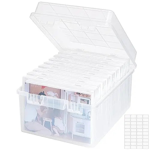 Produktbild: Lifewit Aufbewahrungsbox, 13x18cm 5R, Foto-Organizer, 9 innere Bildbehälter, durchs. Fotoboxen, Samenaufbewahrung, Bastelbox f. Karten, Bilder, Stempel, Bürobedarf, mit 1 Blatt Etikettensticker