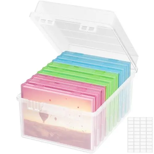 Produktbild: Lifewit Aufbewahrungsbox, Bunt 13x18cm 5R Foto-Organizer 9 innere Bildbehälter, durchs. Fotoboxen, Samenaufbewahrung, Bastelbox f. Karten, Bilder, Stempel, Bürobedarf, mit 1 Blatt Etikettensticker