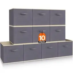 Produktbild: Lifewit 10 Stück Aufbewahrungsbox aus Stoff, Faltbar Aufbewahrungswürfel Boxen Aufbewahrung Ordnungsboxen aus Vliesstoff mit Griff für Kisten Kallax Boxen Regal 33 x 33 x 33 cm, Grau