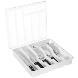 Produktbild: Lifewit Besteckkasten mit Deckel, Besteckaufbewahrung für Küchenschublade und Arbeitsplatte, Besteckkasten für Schubladen aus Kunststoff für Löffel, Gabeln, Messer, Einsatz, 6 Fächer, Weiß