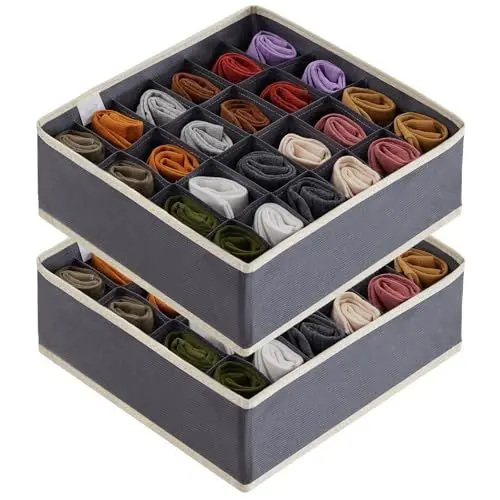 Produktbild: Lifewit 2 Stück Socken Unterwäsche Schubladen Organizer, 24 Zellen Ordnungssystem Kleiderschrank Schrank Organizer, Wickelkommode Organizer Aufbewahrungsboxen für Kleidung Underwear Krawatten, Grau