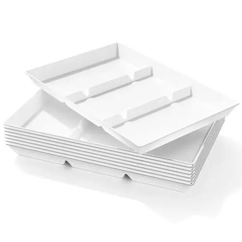 Produktbild: Lifewit Geteiltes Serviertablett, Plastik, 8 Stck. weiß, Wiederverwendbare Tabletts für Speisen, Tee/Getränke/Snacks Tablett für Küche, Bar, Restaurant, 38,1 x 25,4 cm