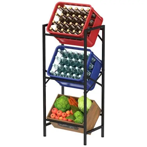 Produktbild: Lifewit Getränkekistenregal 3 Kisten hoch, Stabiles Kistenregal Metall trag. 450 kg, platzsparendes Getränkeregal, Bierkasten Wasserkasten Regal, Ständer Getränkekisten, Bierkistenregal, Schwarz