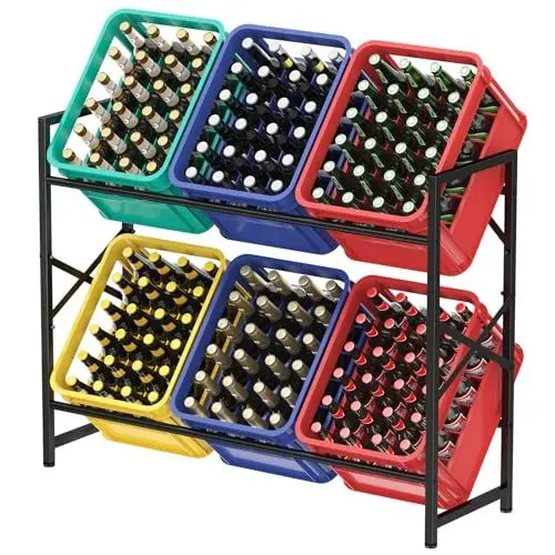 Produktbild: Lifewit Getränkekistenregal für 6 Kisten, Schwarz Metall Getränkeregal, Stabiles und Platzsparendes Kistenregal, Getränkekistenhalter, Bierkisten Regal, Wasserkistenregal, Tragfähigkeit 150KG/Schicht