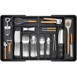 Produktbild: Lifewit Große Besteckkasten für Schubladen, Einstellbar Breite 541-914mm, 11-13 Fächern, Abnehmbarer Besteckkasten Schubladen für Messer Gabel Löffel, Schubladen Organizer Küchen Kunststoff, Schwarz