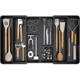 Produktbild: Lifewit Große Schubladen Organizer Küche, Kunststoff Einstellbare Breite 541-914mm, 6-8 Fächern, Tiefe 428 mm, Abnehmbarer Besteckkasten Schubladen, Besteckkorb für Backen/Messer/Gabel/Löffel, Schwarz