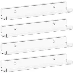 Produktbild: Lifewit Hängeregale für Schallplatten, 4 Pack 30.5CM Vinyl Halter Klar Wandregal Wandhalterung Raumdeko für Buch/Foto/Bild/Makeup im Schlafzimmer, Wohnzimmer, Bad, Kommode, kinderzimmer