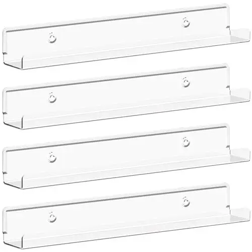 Produktbild: Lifewit Hängeregale für Schallplatten, 4 Pack 30.5CM Vinyl Halter Klar Wandregal Wandhalterung Raumdeko für Buch/Foto/Bild/Makeup im Schlafzimmer, Wohnzimmer, Bad, Kommode, kinderzimmer