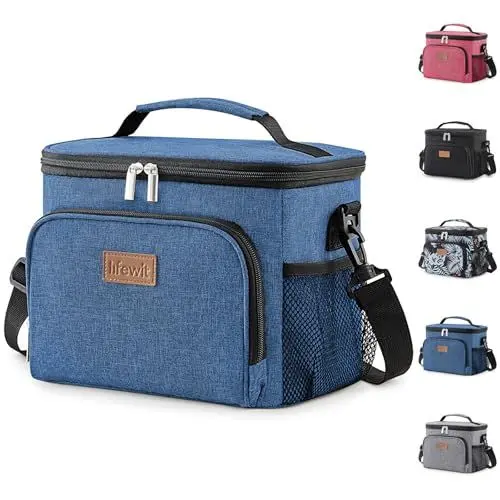 Produktbild: Lifewit Isolierte Kühltasche, Wiederverwendbare Lunchtasche, Tragbare Kühlbox, weiche Tragetasche, auslaufsicher, mit verstellbarem Schulterriemen für Erwachsene für Arbeit/Picknick, Dunkelblau 9L