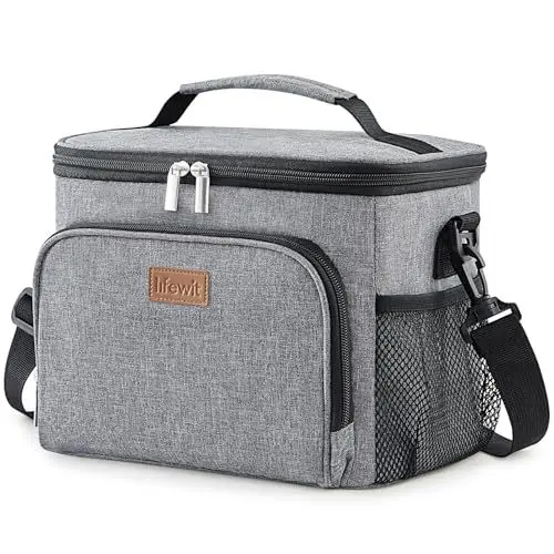 Produktbild: Lifewit Isolierte Kühltasche, Wiederverwendbare Lunchtasche, Tragbare Kühlbox, weiche Tragetasche, auslaufsicher, mit verstellbarem Schulterriemen für Erwachsene für Arbeit/Picknick, Grau 15L, 24 Can