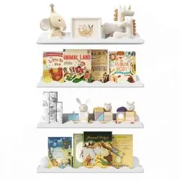 Produktbild: Lifewit Kunststoff Kinder Bücherregal 4er Set, 38 cm Hängeregal für Wandmontage, Kinderzimmer, Bücher, Hängende Regale für Baby/Kleinkind/Kinder im Schlafzimmer, Wohnzimmer Dekoration, Weiß